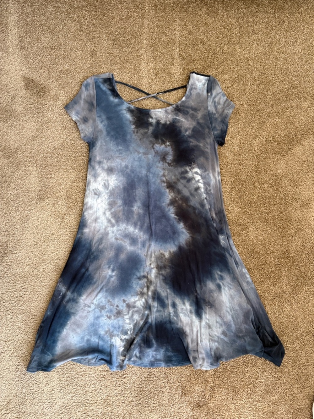 Tie-Dye Crossback Short Sleeve Dress - Blue Gray